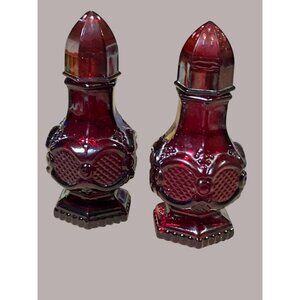 Avon Cape Cod Ruby Red Vintage Glass Cologne Bottles Set Of 2 Collectible Decora